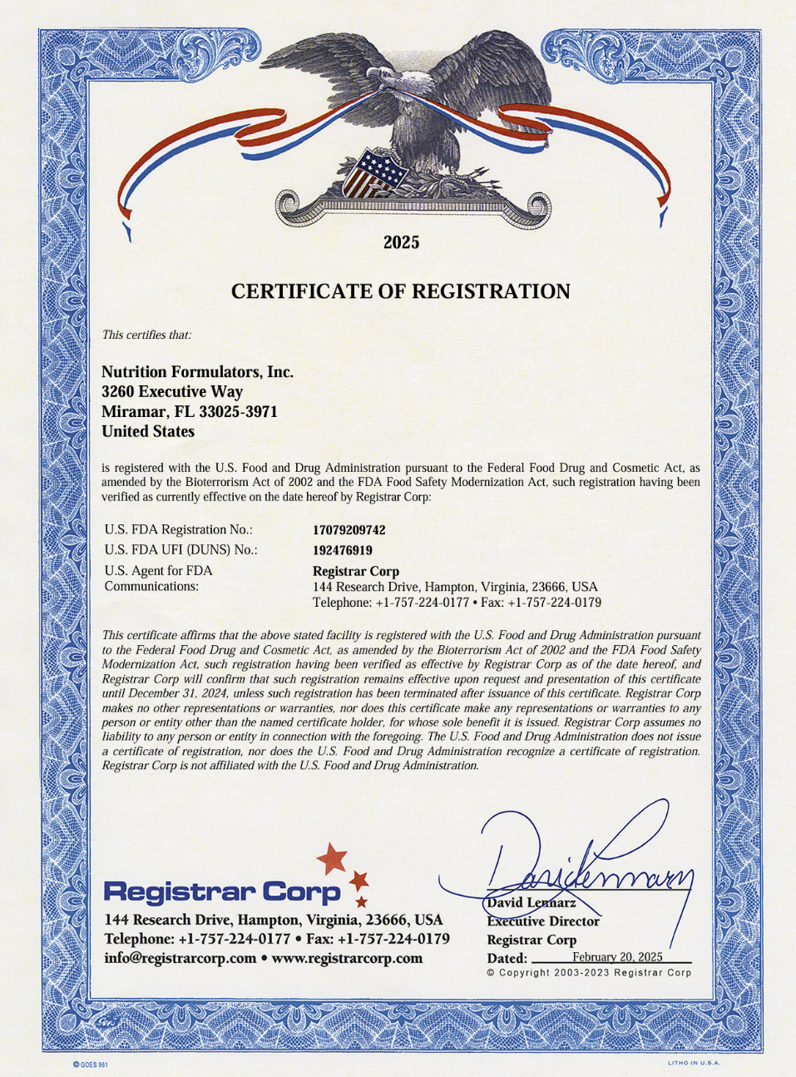 FDA Certificate of Registration